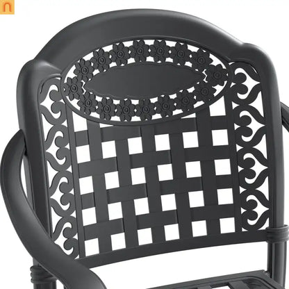 Outdoor Dining Set Cast Aluminum 5 Piece Stackable Black Blue Cushions