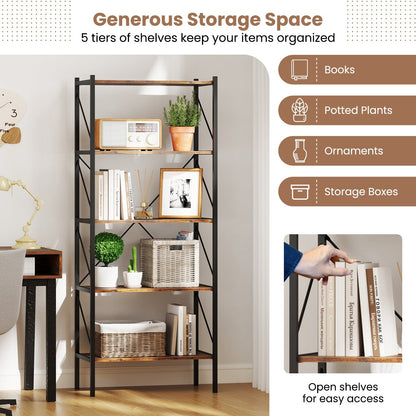 5-Tier Bookshelf with Open Shelves and Heavy Duty Metal Frame