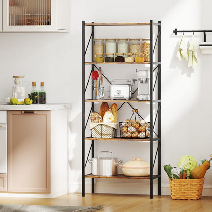 5-Tier Bookshelf with Open Shelves and Heavy Duty Metal Frame