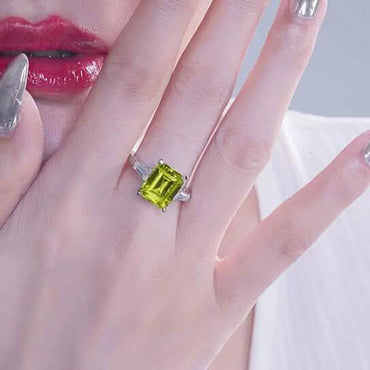 5.00 CTTW Peridot Gemstone Emerald Cut Ring