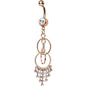 Rose Gold Plated Clear Gem Triple Ring Dangle Chandelier Belly Ring