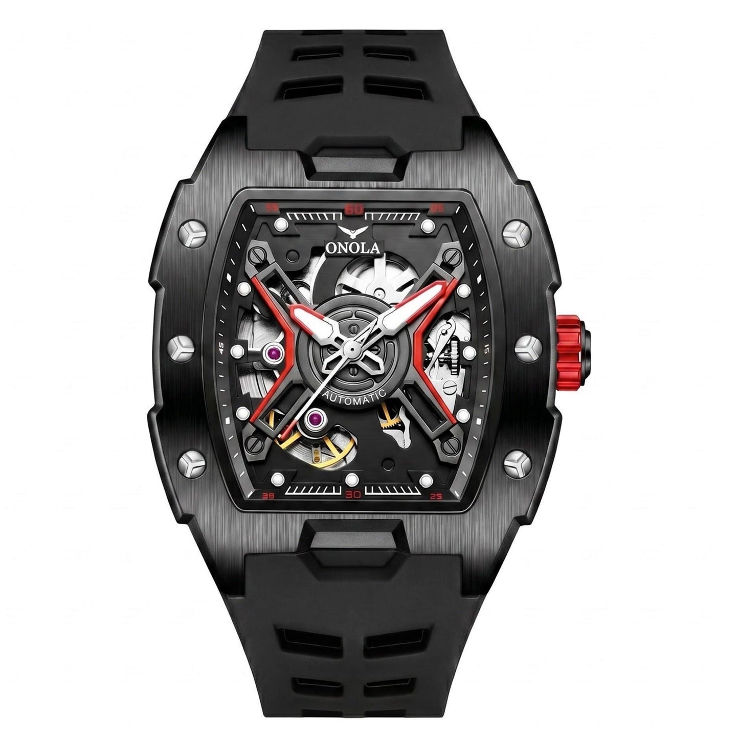 Fully Automatic Mechanical Mens Watch With A Silicone Strap And Water Resistance