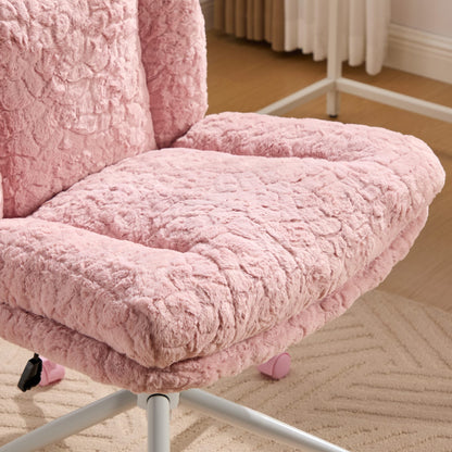 Swivel Chair Faux Alpaca Pink Wide 26.4 In Seat 360 Degree Height Adjust