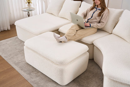 Sectional Sofa U-Shape Chenille Milk White 10 Seat Modular 128 In