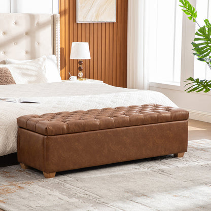 Storage Bench Tufted PU Leather Brown Flip Top 60