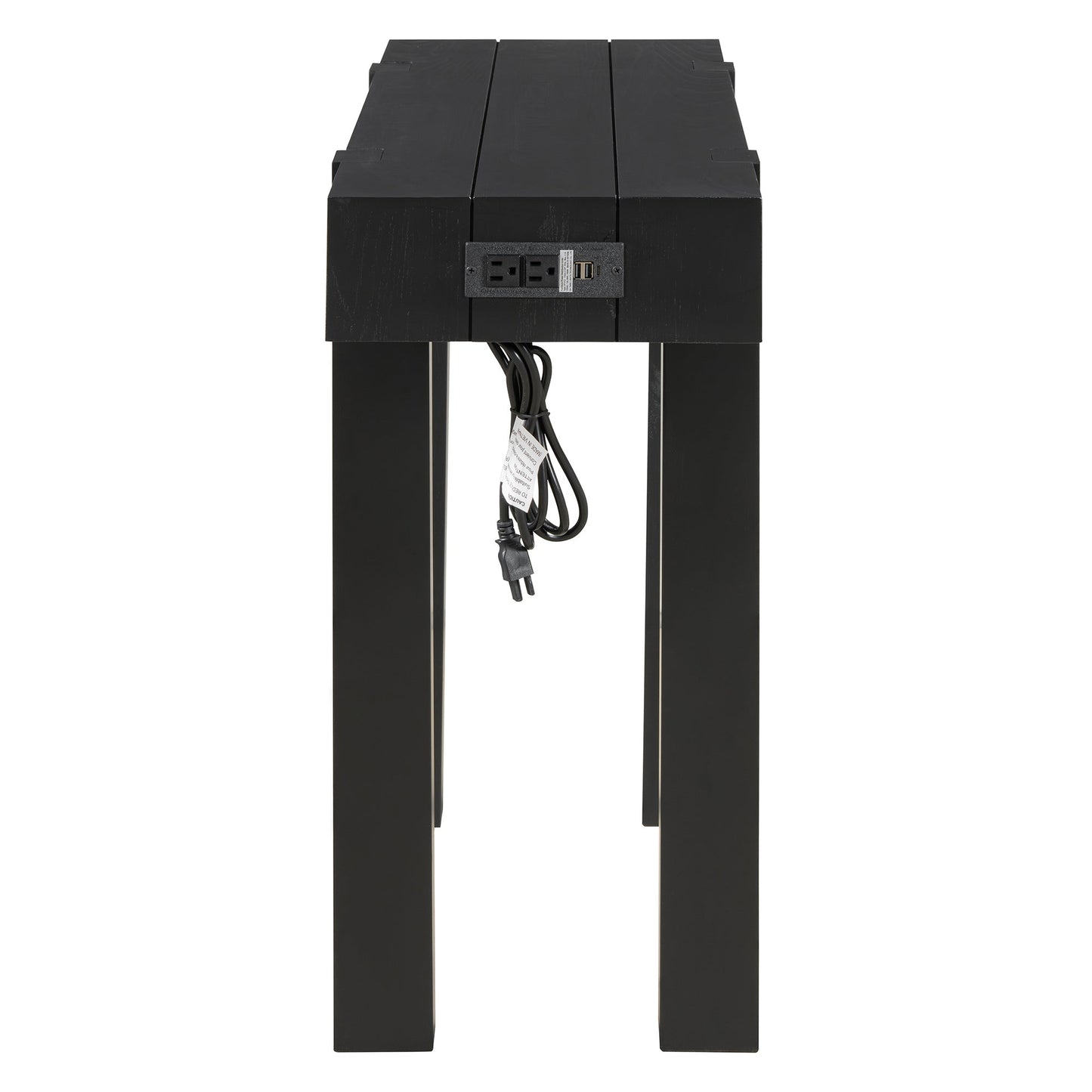 Rustic Console Table, Hidden Drawer, Side Power Outlet, Entryway Table, Black
