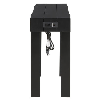 Rustic Console Table, Hidden Drawer, Side Power Outlet, Entryway Table, Black