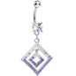 Clear Gem Double Clear and Purple Paved Diamond Dangle Belly Ring
