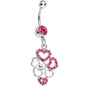 Pink Gem Clusters of Love Heart Dangle Belly Ring