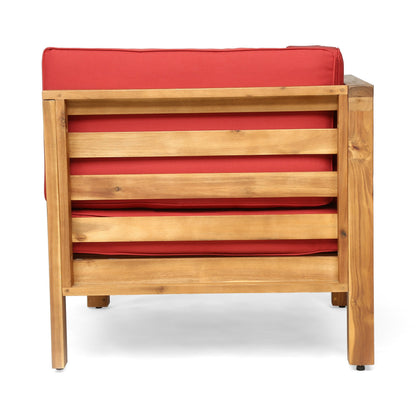 2-Piece Love Seat Set with Water-Resistant Cushions, Red, Acacia Wood Frame,