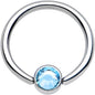 16G 3/8 Aqua Gem Steel BCR Captive Ring 4mm Flat Disc