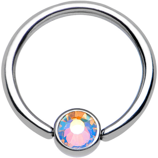 16G 3/8 Aurora Gem Disc Stainless Steel BCR Captive Ring