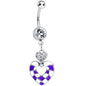 Clear Gem Purple and White Checkerboard Queen Heart Dangle Belly Ring
