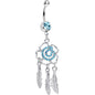 Aqua Gem Hypnotic Spiral Flower Dreamcatcher Belly Ring