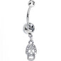 Crystalline Gem Paved Jolly Skull Dangle Belly Ring