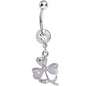 Clear Gem Light Purple Pearlescent Petals Flower Dangle Belly Ring
