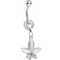 Clear Gem Blooming White Pearly Flower Dangle Belly Ring