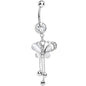 Clear Gem Silver Beads White Pearly Butterfly Dangle Belly Ring