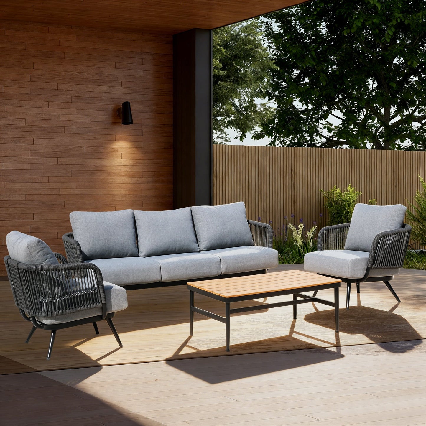 Outdoor Conversation Set Rope Textilene Black Gray Olefin 4 Piece