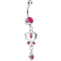 Pink Gem Swirling Vines and Hearts Dangle Belly Ring