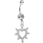 Crystalline Gem Bursting in Love Paved Heart Dangle Belly Ring