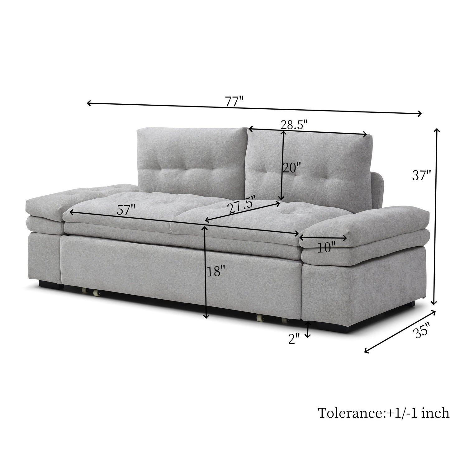 Sofa Bed 3-in-1 Linen Gray Pull-Out Chaise Recliner Armchair 164 LB