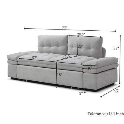 Sofa Bed 3-in-1 Linen Gray Pull-Out Chaise Recliner Armchair 164 LB
