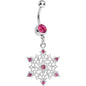 Pink Gem Delicate Winter Snowflake Dangle Belly Ring