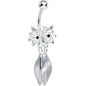 Crystalline Gem Gleaming Feathers Surprised Owl Dangle Belly Ring