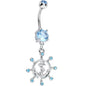 Aqua Gem Sailing in Style Ship Wheel and Anchor Dangle Belly Ring