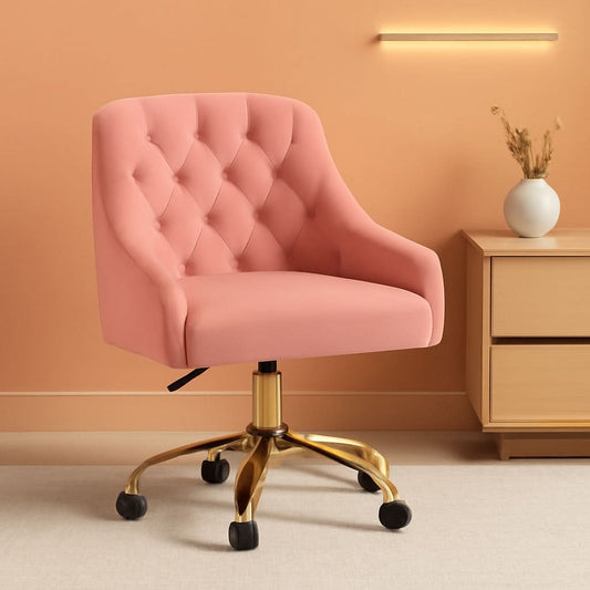 Pink Velvet Office Chair 360 Swivel Modern Desk Chair