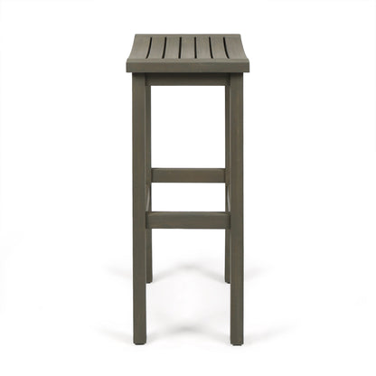 Outdoor Balcony Bar Set Acacia Wood Gray 3 Piece Table 2 Stools Seats 2