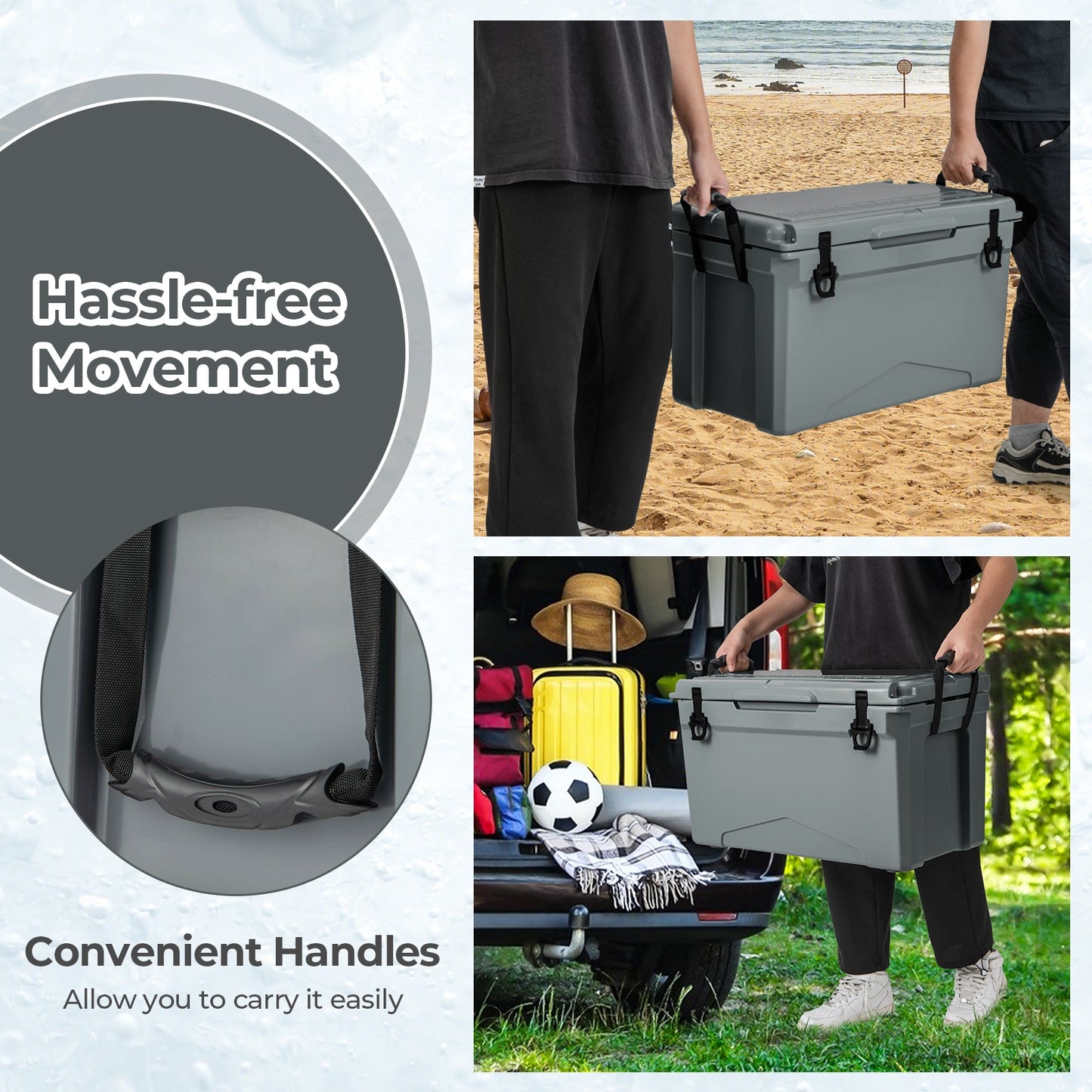 50 QT Rotomolded Cooler Insulated Portable Ice Chest with Integrated Cup Holders
