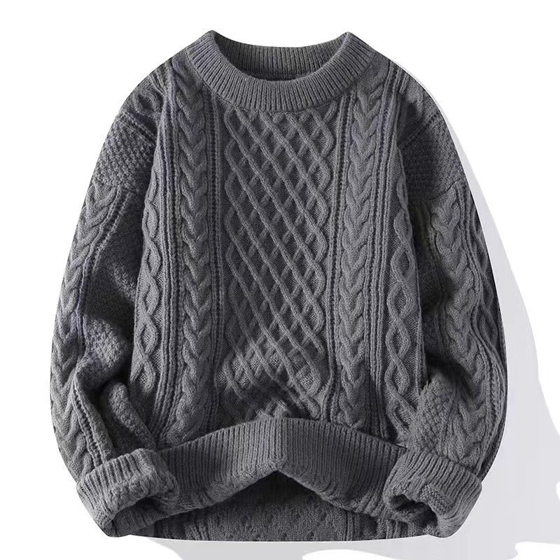 Round-neck High-neck Fleece-lined Solid-color Sweater