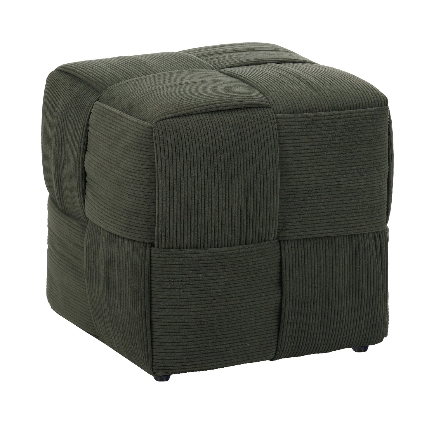 Green Square Ottoman Foot Rest with Corduroy Woven Design Soft Cushioning for