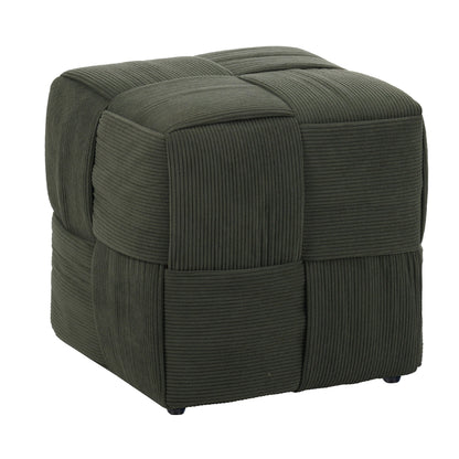 Green Square Ottoman Foot Rest with Corduroy Woven Design Soft Cushioning for