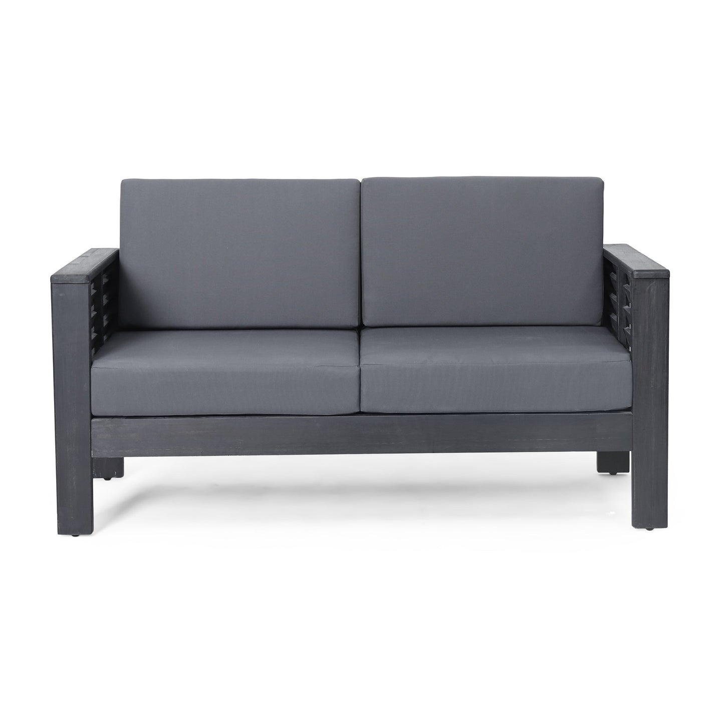 Outdoor Patio Set Acacia Wood Gray 2 Piece Loveseat Coffee Table Cushions