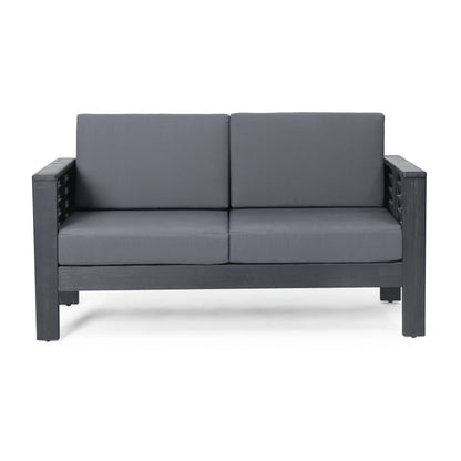 Outdoor Patio Set Acacia Wood Gray 2 Piece Loveseat Coffee Table Cushions