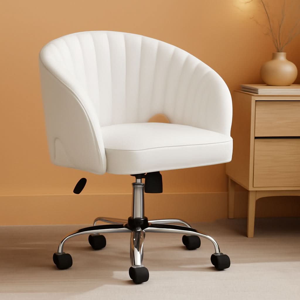 White Tufted Barrel Back Office Chair With Swivel Base