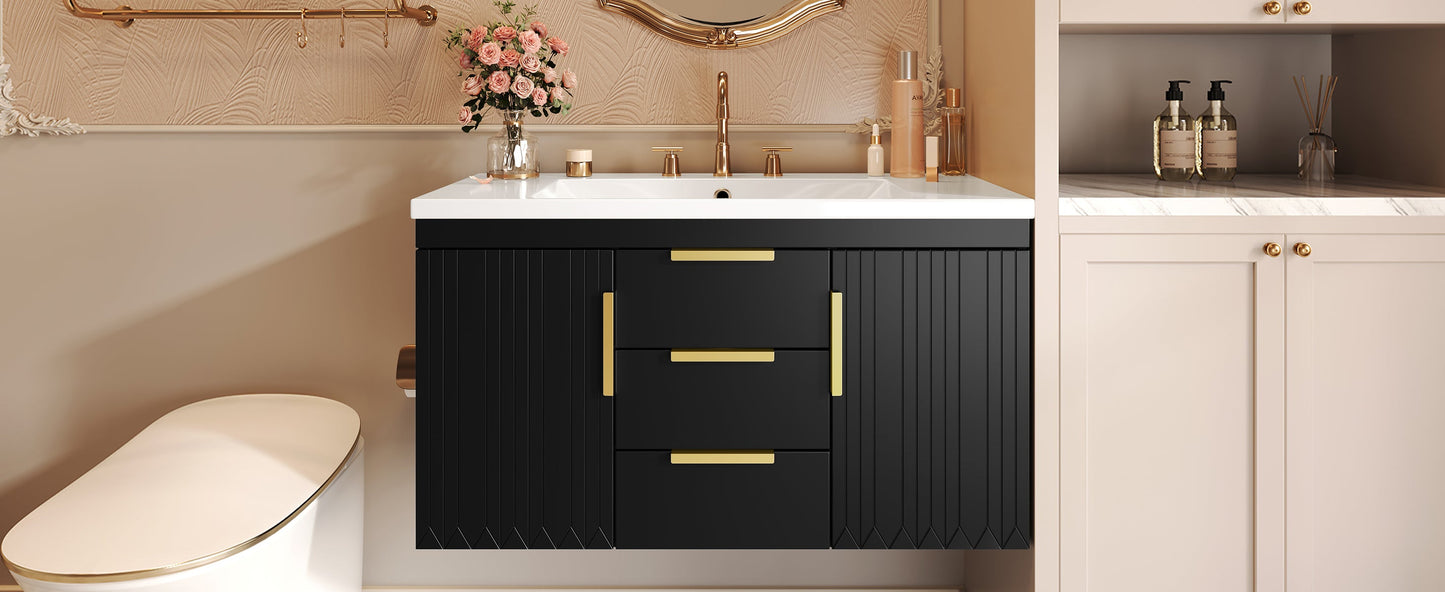36'' Wall Mounted Bathroom Vanity with Resin Sink and 2 Drawers