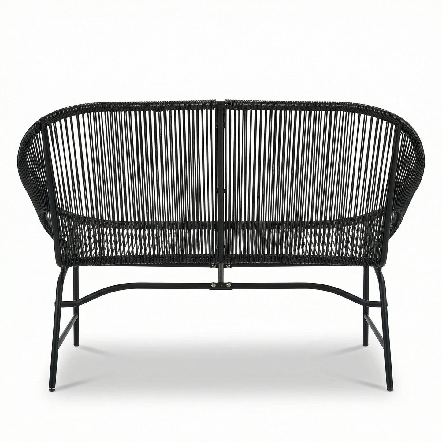 Outdoor Loveseat PE Rattan Iron Black UV Resistant No Cushion 52in