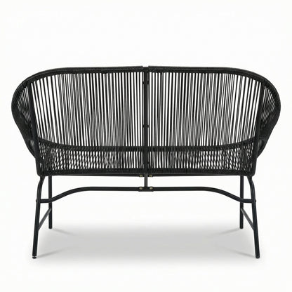 Outdoor Loveseat PE Rattan Iron Black UV Resistant No Cushion 52in