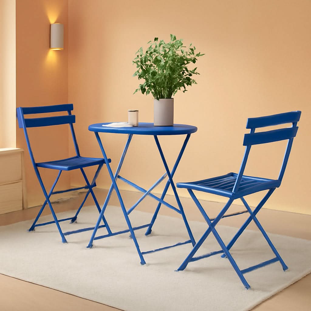 Peacock Blue Folding Patio Bistro Set 3 Piece Outdoor