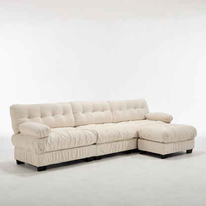 Sectional Sofa L-Shape Flannelette Beige 4 Seat Ottoman 123 In Deep Seat