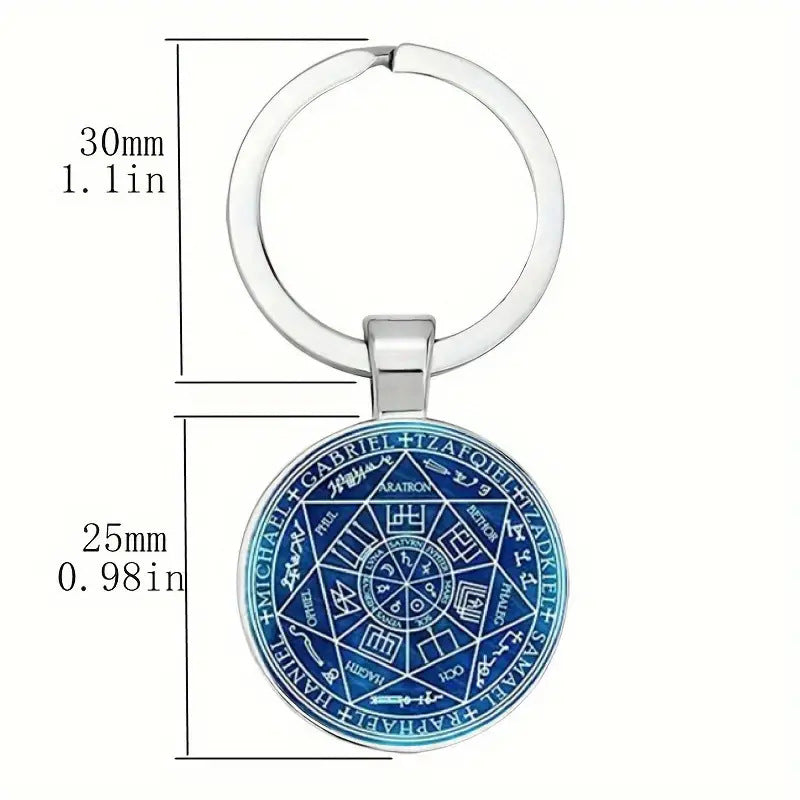 Seven-pointed Star Letter Pattern Glass Pendant Keychain