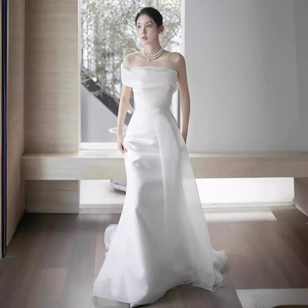French Off Shoulder Light Wedding Dress