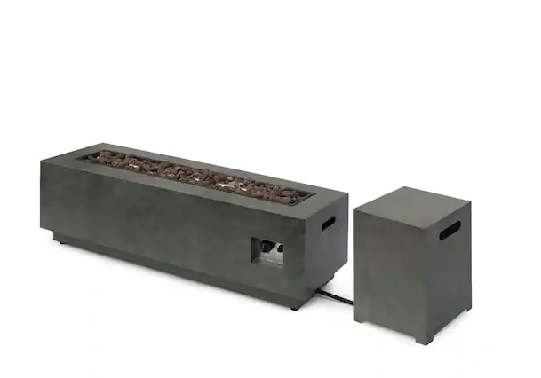 RECTANGULAR IRON FIRE PIT 50,000 BTU WITH TANK HOLDER, Stone Gray
