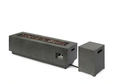 RECTANGULAR IRON FIRE PIT 50,000 BTU WITH TANK HOLDER, Stone Gray