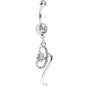 Clear Gem Twisting Flower Ribbon Dangle Belly Ring