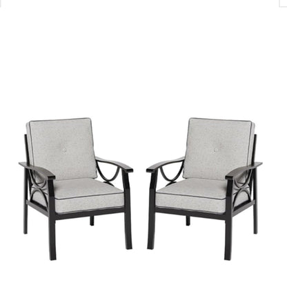 Outdoor Patio Set Metal Black Gray Cushion 4 Piece Seats 5